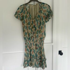 Ramy Brook XS Green and Taupe mini smocked dress
